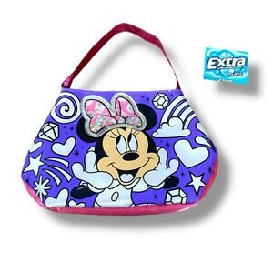 DISNEY Minnie Mouse Shoulder Bag Purse Purple Satin Water Filled Bow w/Glitter